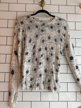 Equipment Ivory Long-Sleeve Floral Sketch Tee
